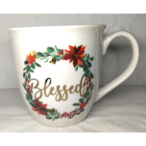 Holiday Blessed Poinsettia Berries Christmas 16 Fl Oz Ceramic Mug